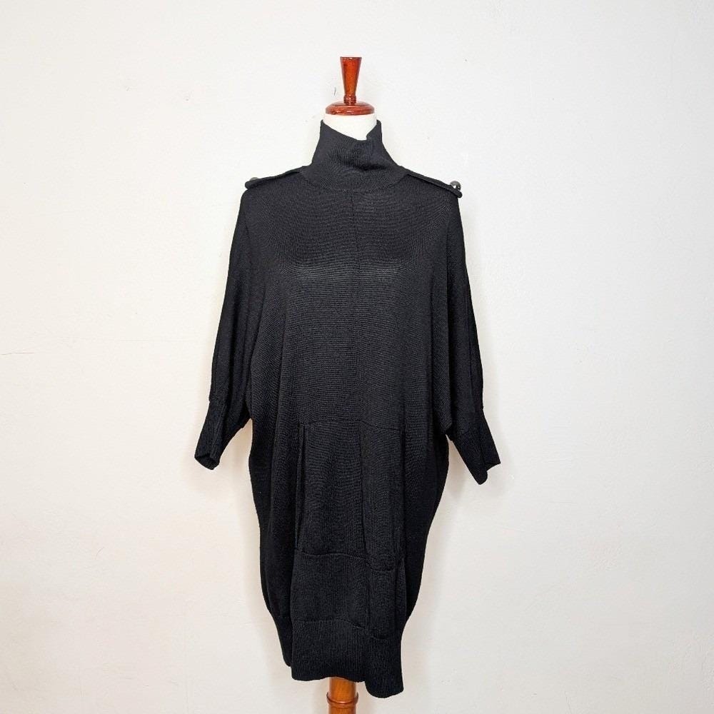 Tory Burch Black Jacinthe Black Wook Turtleneck Sweater Dress Size Medium - Picture 3 of 11